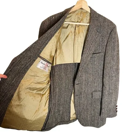 Harris Tweed Scottish Wool Vintage Woven Blazer Sport Coat Mens 42R Woven Brown - Picture 4 of 15